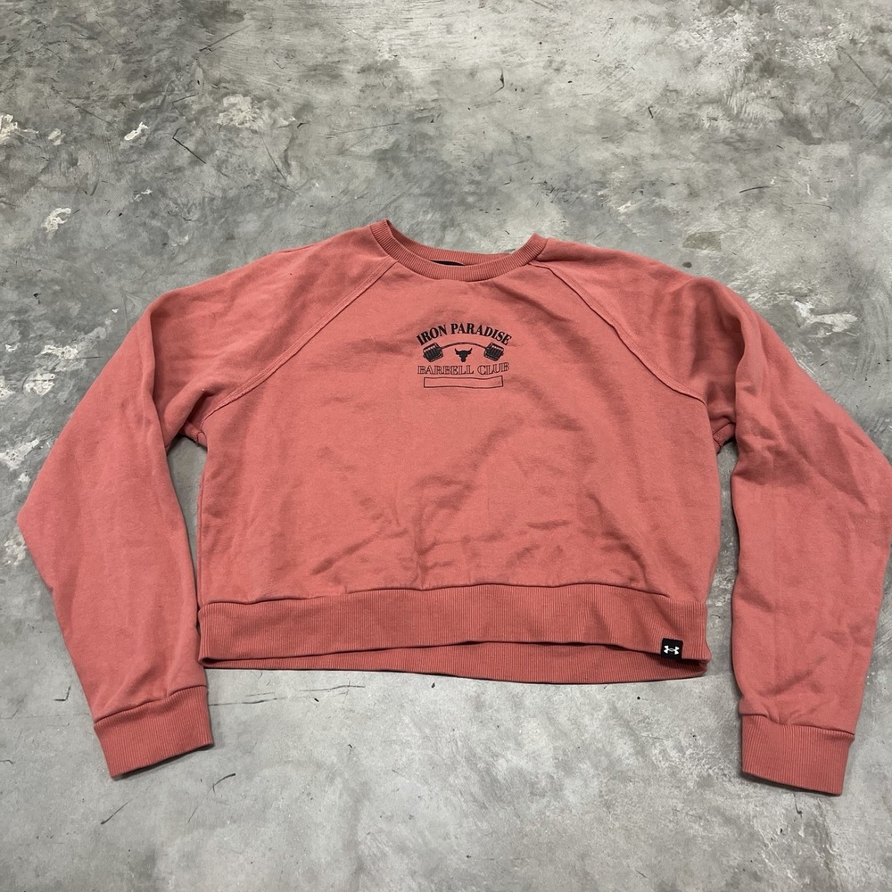 Project Rock Iron Paradise Under Armour Women's Cropped Sweater Size Large Pink